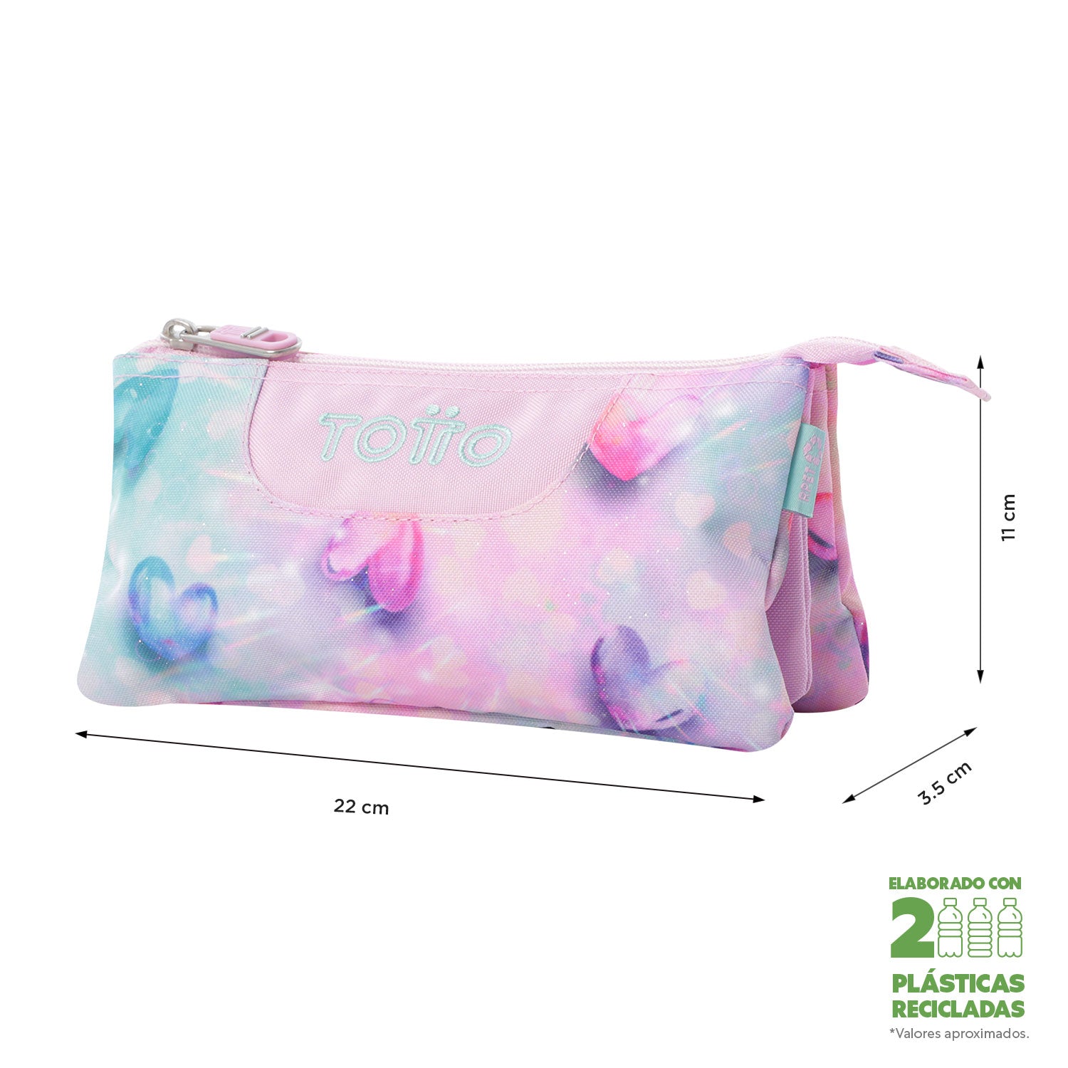 Kit Escolar SHINY HEARTS | Estuche TOTTO, Cuaderno A5, Bloque A5, Lápices de Colores Giotto y Material de Escritura