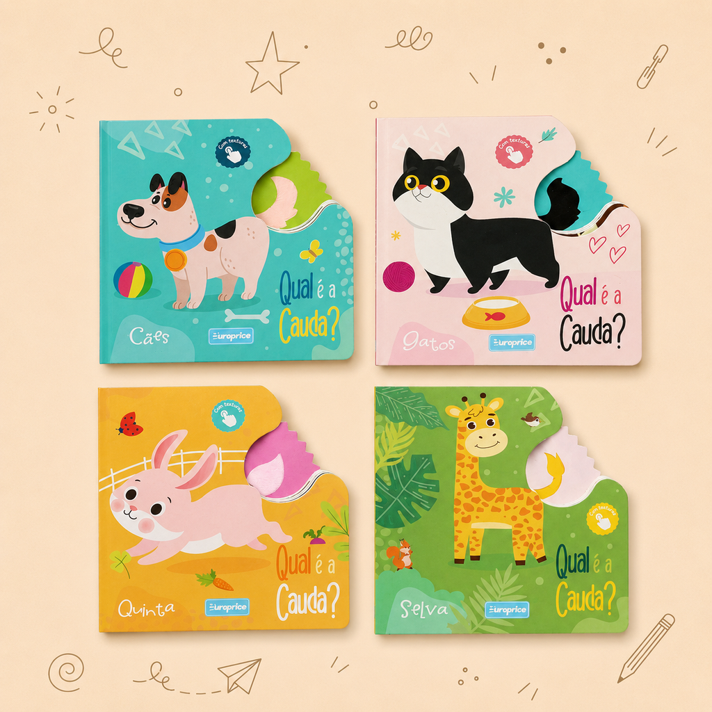 Kit Creativo Hábitos de Lectura - Cuentos "¿Cuál es la Cola? - Perros | Gatos | Granja | Selva" - Con guía práctica para el adulto que acompaña + Estuche TOTTO, Cuaderno A5, Bloque A5, Lápices de Colores Giotto y Material de Escritura.