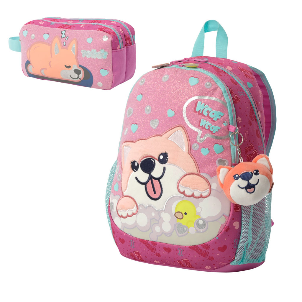 Backpack Set M 6 to 7 years+Lunch Box+Pencil Case DOGGY LOVE 1K6