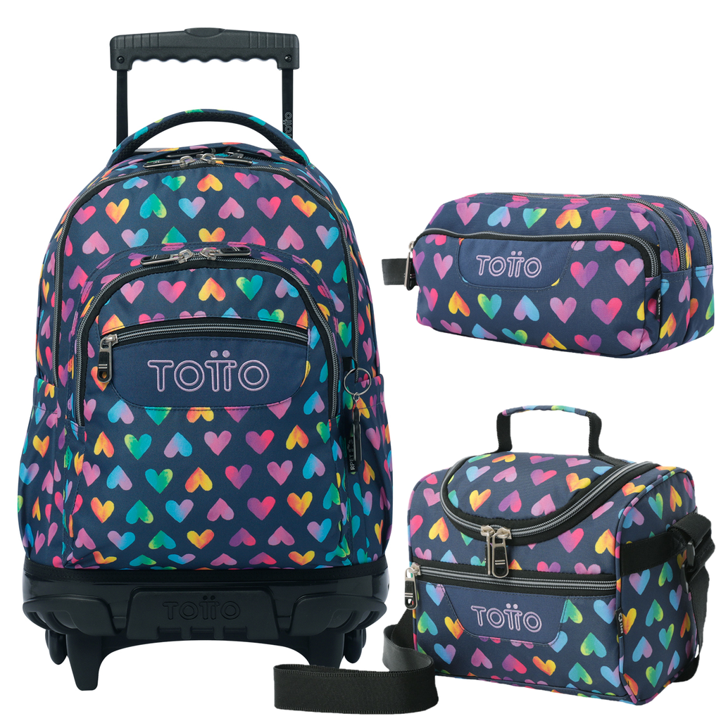 Set Escolar TOTTO - Trolley Renglones + Lonchera Pizarra + Estuche Agapec 3YJ
