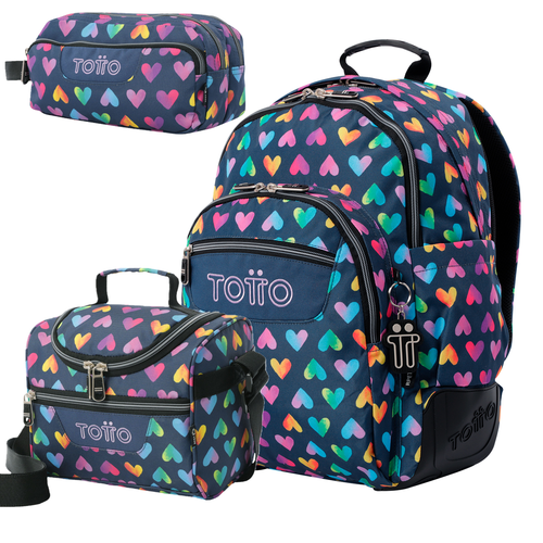Set Escolar TOTTO - Mochila Rayol + Lonchera Pizarra + Estuche Agapec 3YJ