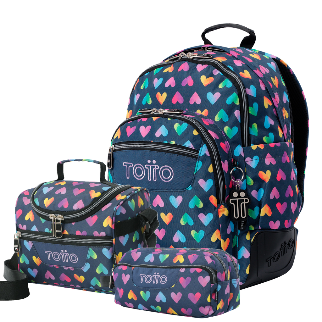 Set Escolar TOTTO - Mochila Rayol + Lonchera Pizarra + Estuche Agapec 3YJ