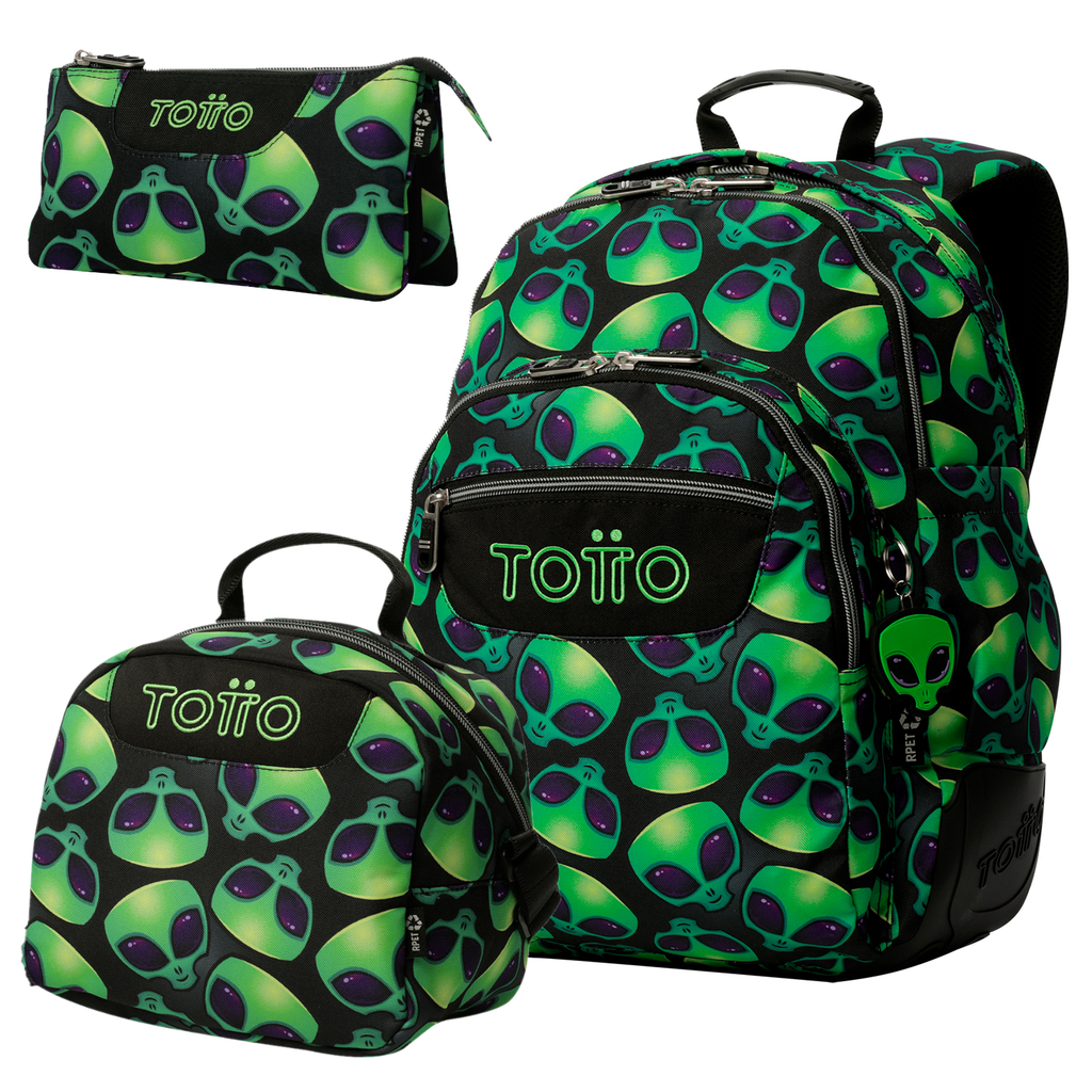 Set Escolar TOTTO - Mochila Rayol + Lonchera Borrador + Estuche Tablero 6DS