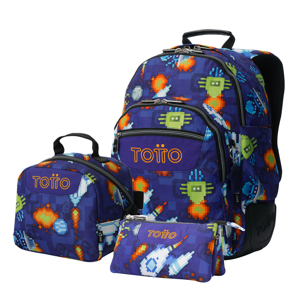 Set Escolar TOTTO - Mochila Rayol + Lonchera Borrador + Estuche Tablero 8FK