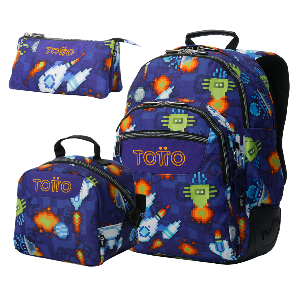Set Escolar TOTTO - Mochila Rayol + Lonchera Borrador + Estuche Tablero 8FK