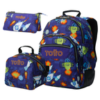 Set Escolar TOTTO - Mochila Rayol + Lonchera Borrador + Estuche Tablero 8FK