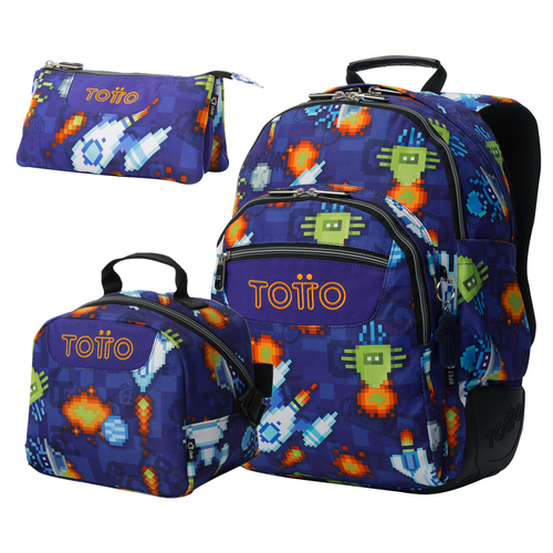 Set Escolar TOTTO - Mochila Rayol + Lonchera Borrador + Estuche Tablero 8FK