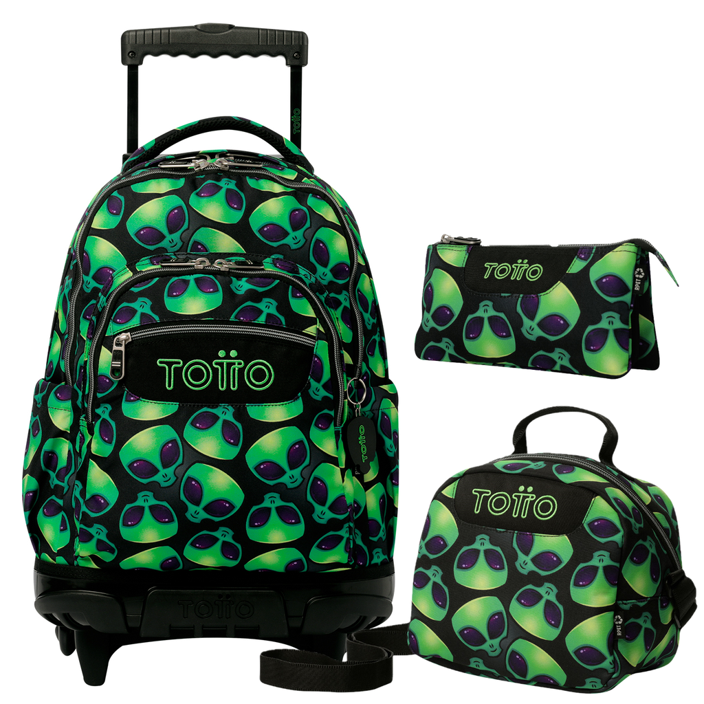 Conjunto Escolar TOTTO - Trolley Renglones + Lonchera Borrador + Estuche Tablero 6DS