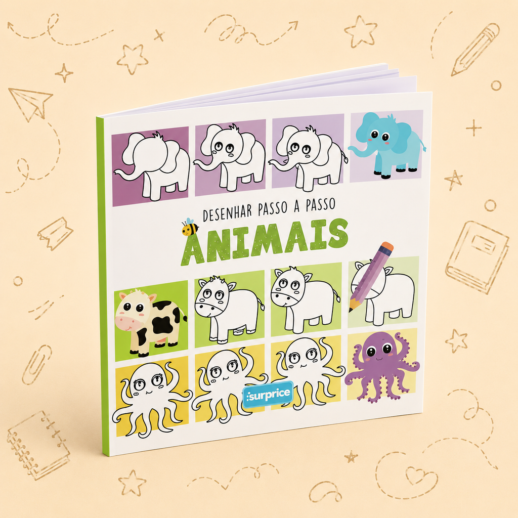Kit Creativo Hábitos de Lectura - "Dibujar Paso a Paso - Animales" - Con guía práctica para que el adulto acompañe + Estuche TOTTO, Cuaderno A5, Bloc A5, Lápices de Colores Giotto y Material de Escritura.