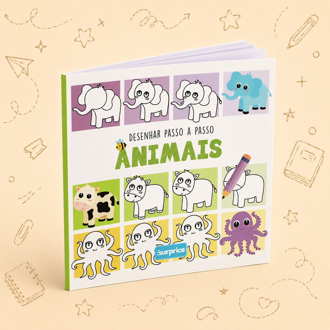 Kit Criativo Hábitos de Leitura - "Desenhar Passo a Passo - Animais" | Guia prático para o adulto acompanhar | Estojo TOTTO | Acessórios para desenho e escrita