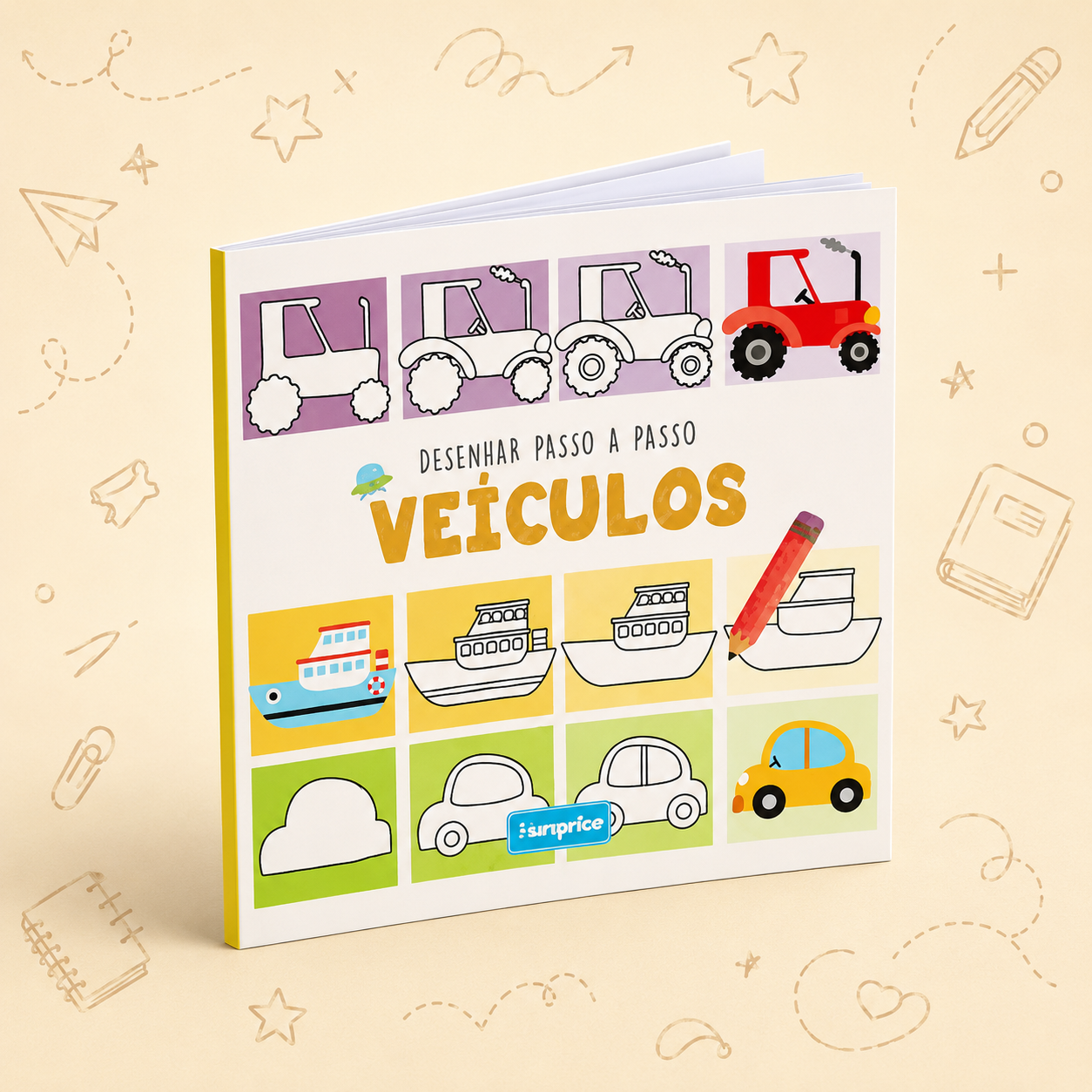 Kit Criativo Hábitos de Leitura - "Desenhar Passo a Passo - Veículos" | Guia prático para o adulto acompanhar | Estojo TOTTO | Acessórios para desenho e escrita