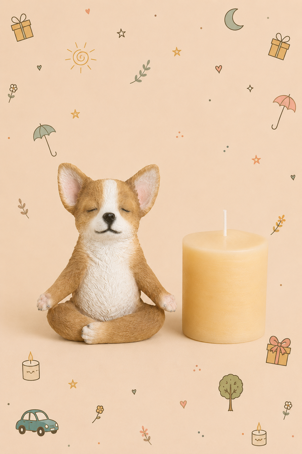 Conjunto Decorativo - Perro Zen en Meditación | con Vela Relajante