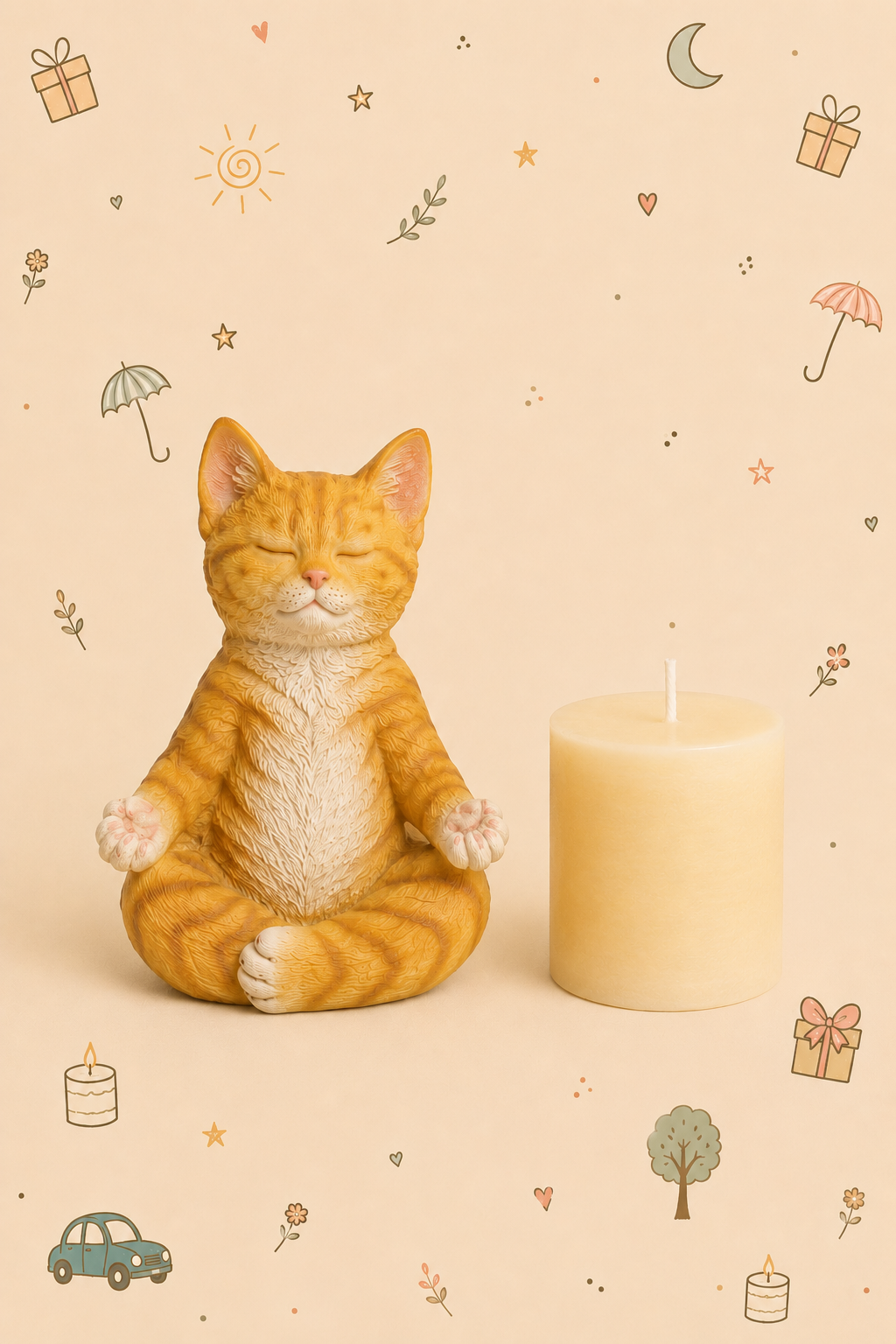 Set Decorativo - Gato Zen en Meditación | con Vela Relajante | Disponible en 3 modelos