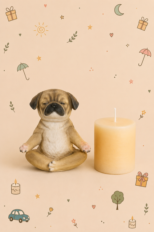 Conjunto Decorativo - Perro Zen en Meditación | con Vela Relajante