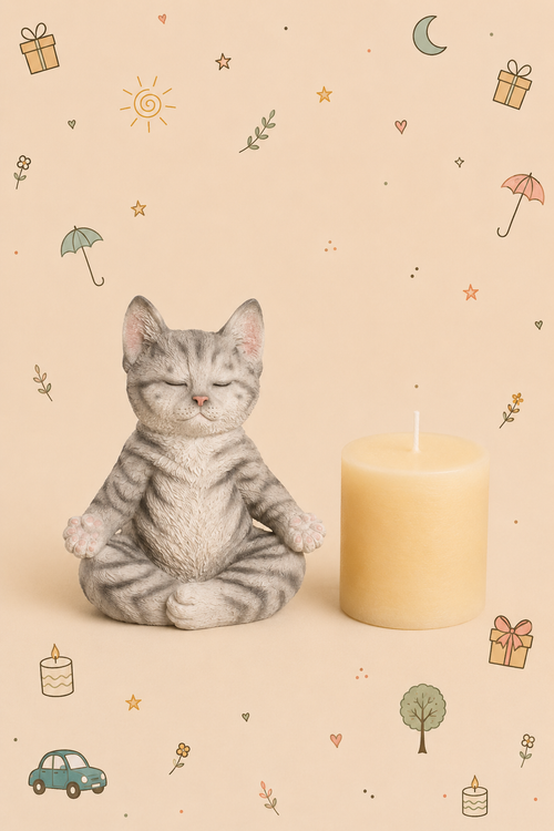 Set Decorativo - Gato Zen en Meditación | con Vela Relajante | Disponible en 3 modelos