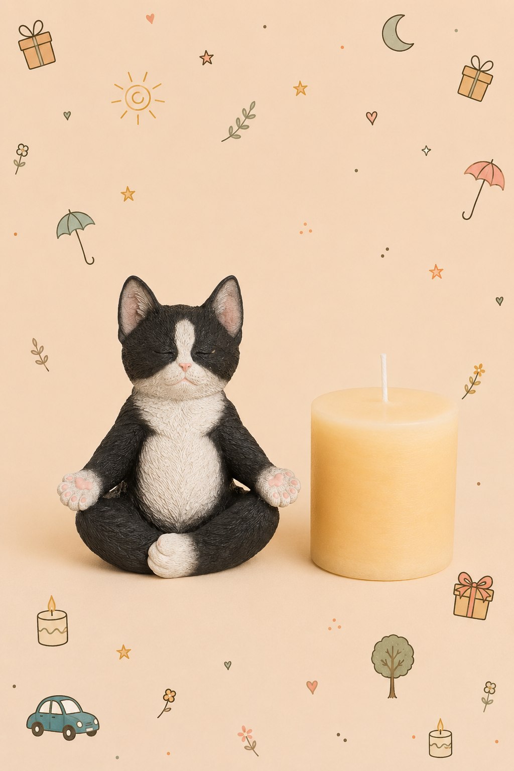 Set Decorativo - Gato Zen en Meditación | con Vela Relajante | Disponible en 3 modelos