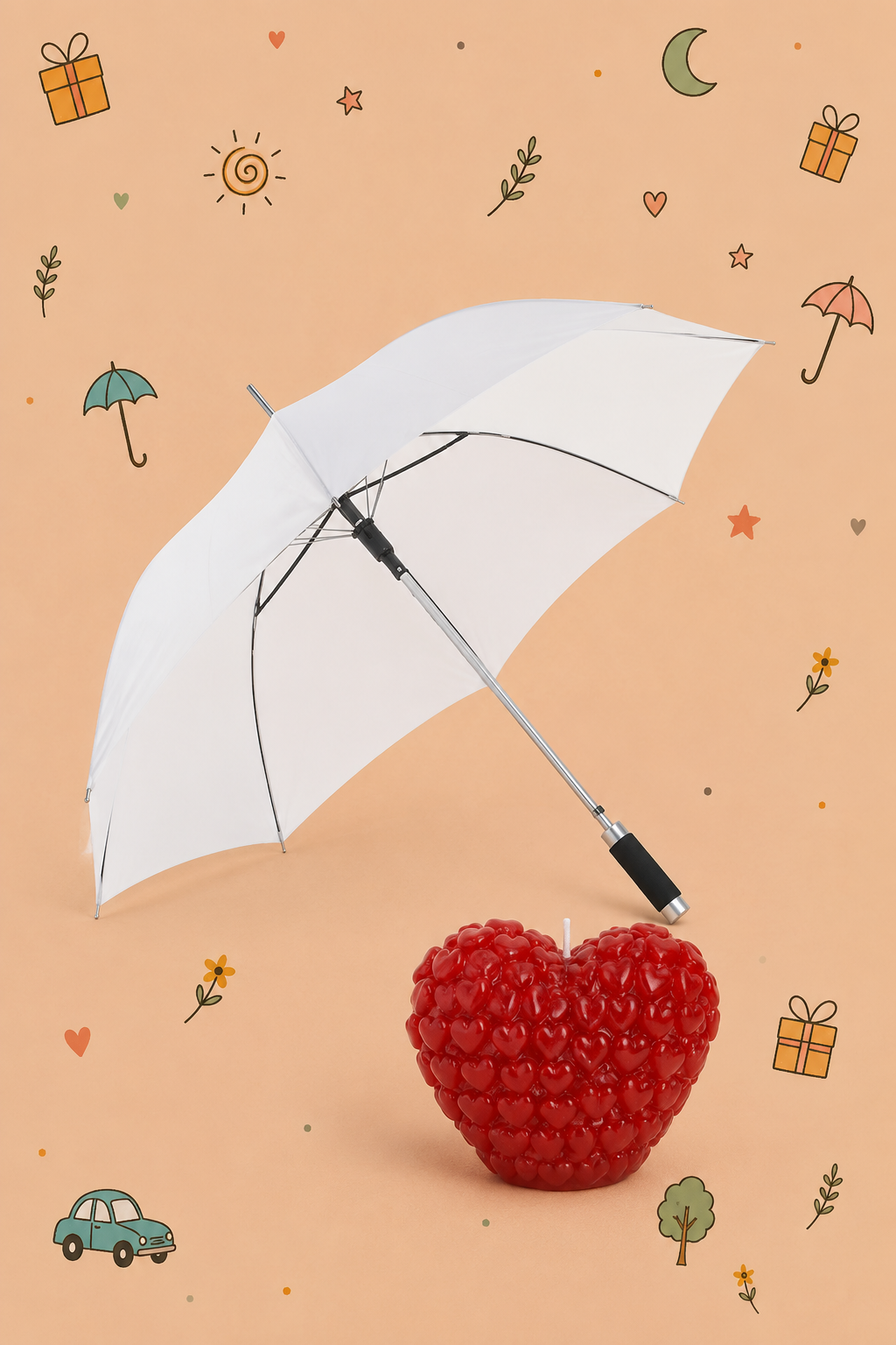 Kit Protección y Luz | Paraguas Premium y Vela Corazón | Paraguas Disponible en 3 Colores
