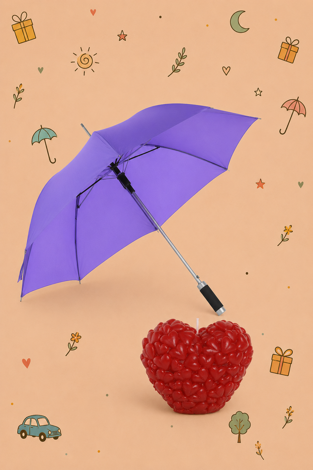 Kit Protección y Luz | Paraguas Premium y Vela Corazón | Paraguas Disponible en 3 Colores