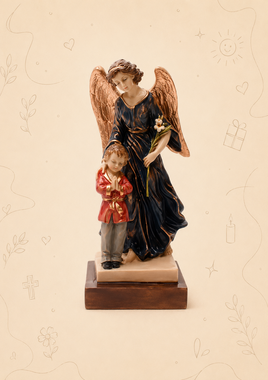 Anjo da Guarda com Menino ou Menina 22 cm | Pintado à Mão em Poliestireno Reciclado