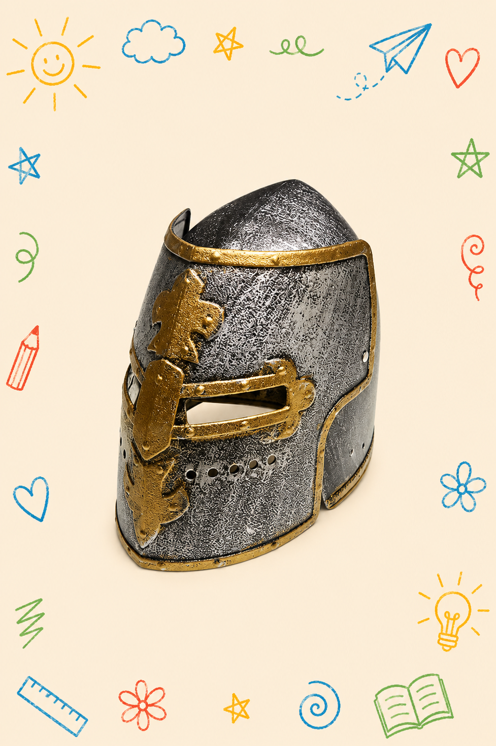 Kit Creativo Educativo - Medieval | Casco, Espada, Arco y Flechas | Guía práctica para que el adulto acompañe | Accesorios para dibujar y escribir