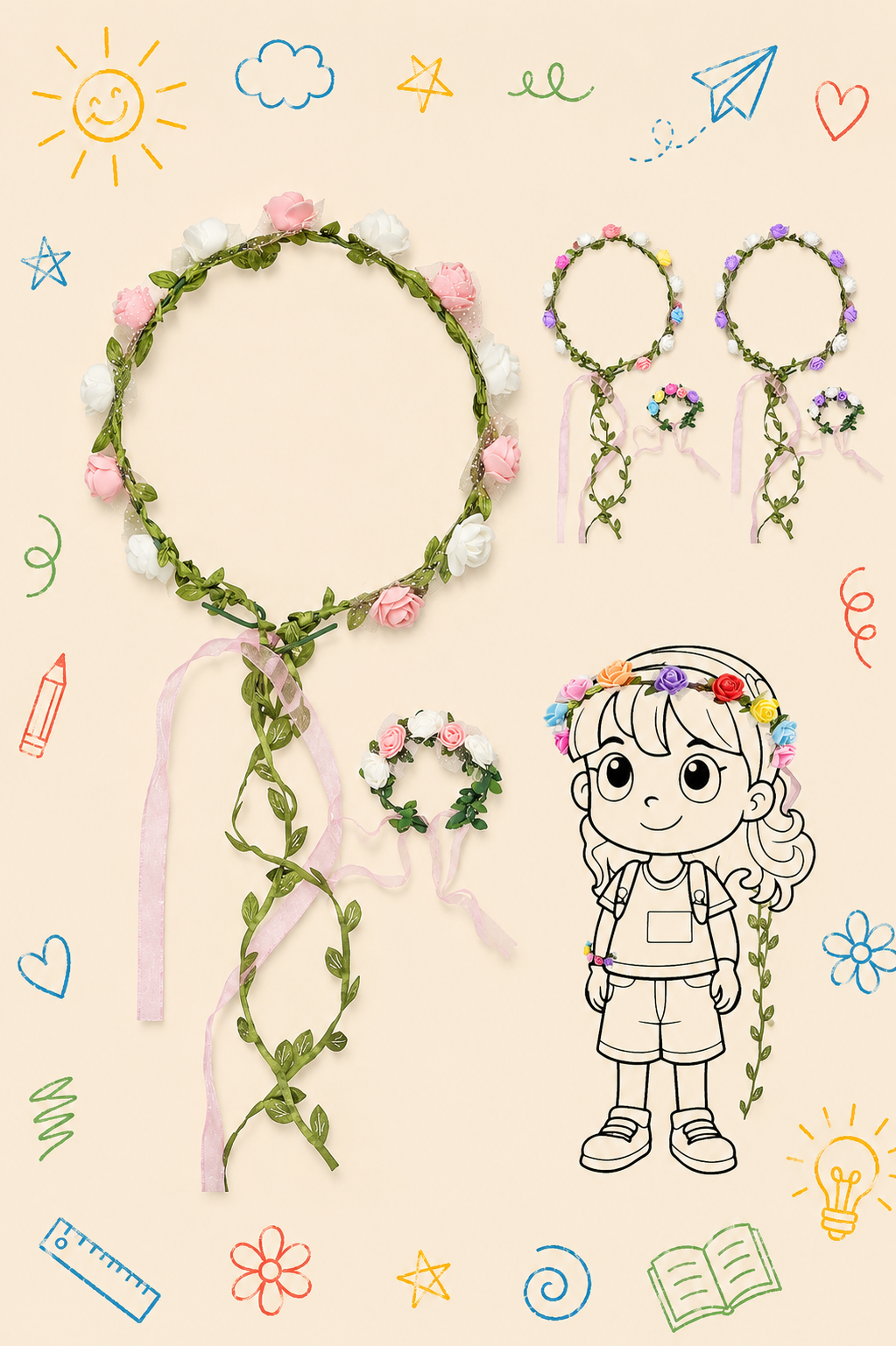 Kit Creativo Educativo - Princesa Medieval | Tiara y pulsera de flores | Pajaritos de agua musicales | Guía práctica para que el adulto acompañe | Accesorios para dibujar y escribir