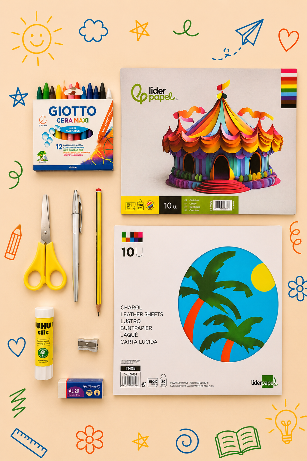 Kit Creativo Educativo - Xilófono de madera | Guía práctica para el adulto acompañante | Accesorios de dibujo y escritura