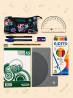 Kit Escolar CUTE | Estuche TOTTO, Cuaderno A5, Bloc A5, Lápices de Colores Giotto y Material de Escritura