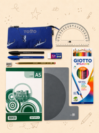 Kit Escolar DINO BLUE | Estuche TOTTO, Cuaderno A5, Bloc A5, Lápices de Colores Giotto y Material de Escritura