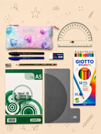 Kit Escolar SHINY HEARTS | Estuche TOTTO, Cuaderno A5, Bloque A5, Lápices de Colores Giotto y Material de Escritura