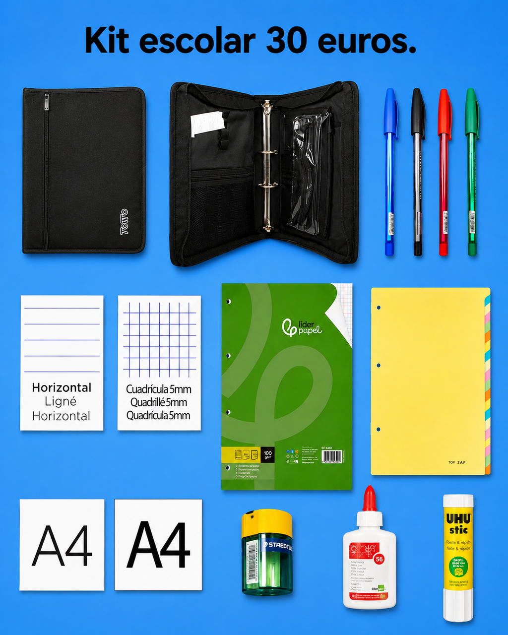 TOTTO Trappyes Black A4 File Kit + Refills + Dividers + Paper Mate InkJoy Ballpoint Pens