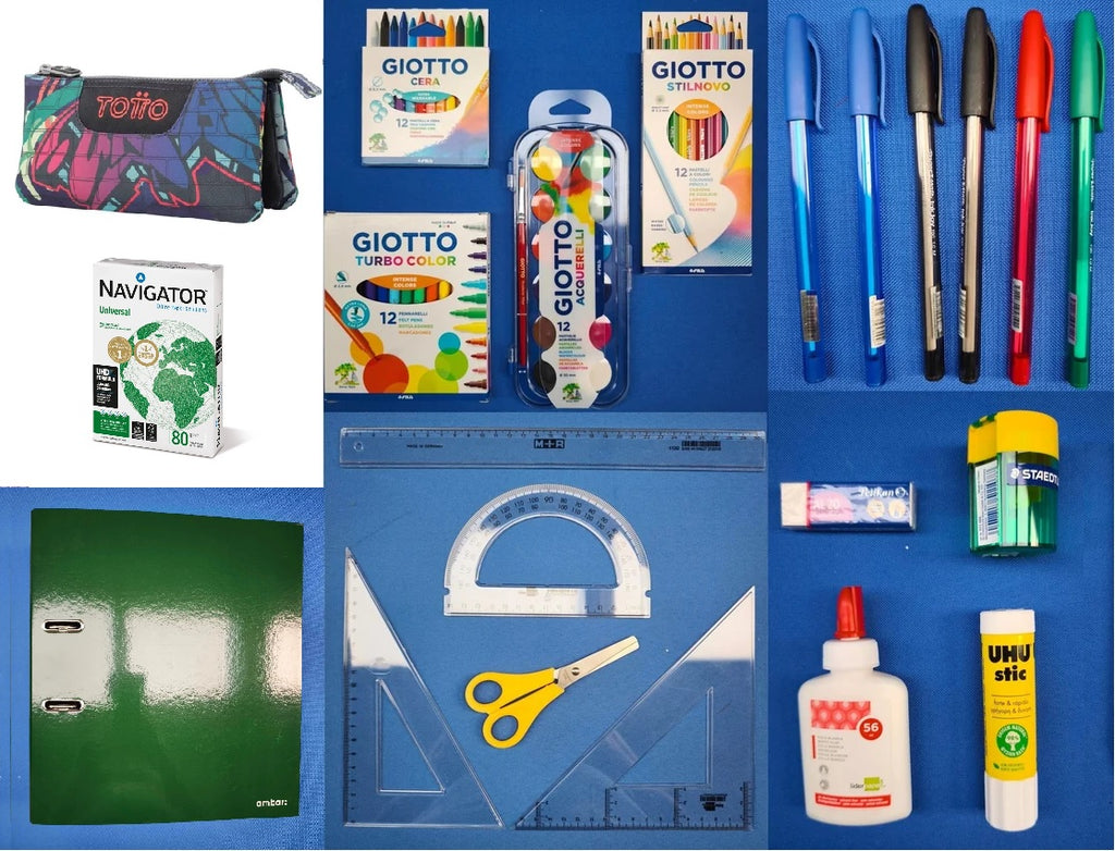 Kit Material Escolar Completo | 40Eur | Estuche TOTTO - Varios Diseños Disponibles | Giotto, Paper Mate y Navigator
