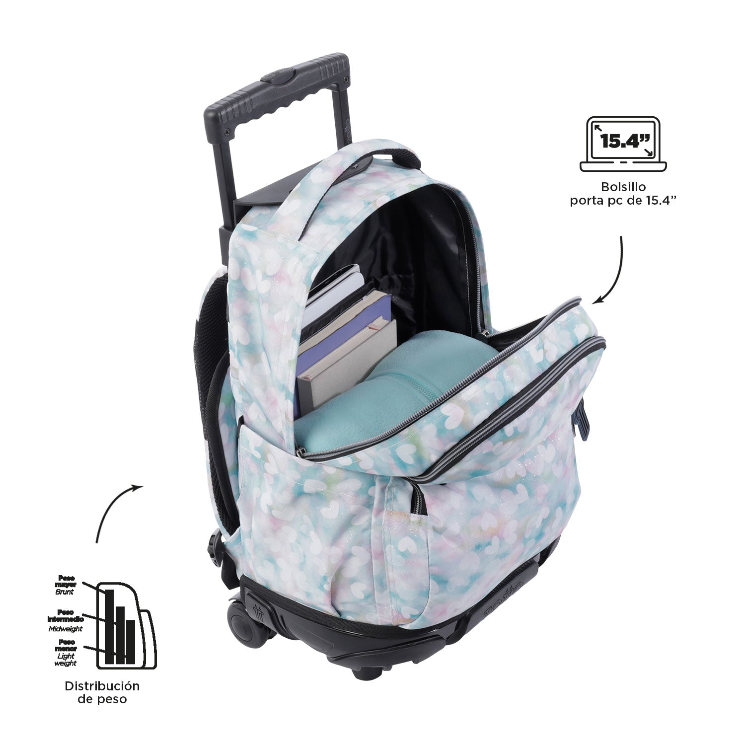 Trolley Escolar TOTTO Renglones | Mochila com Rodas para Portátil 15,4" | Vários Padrões
