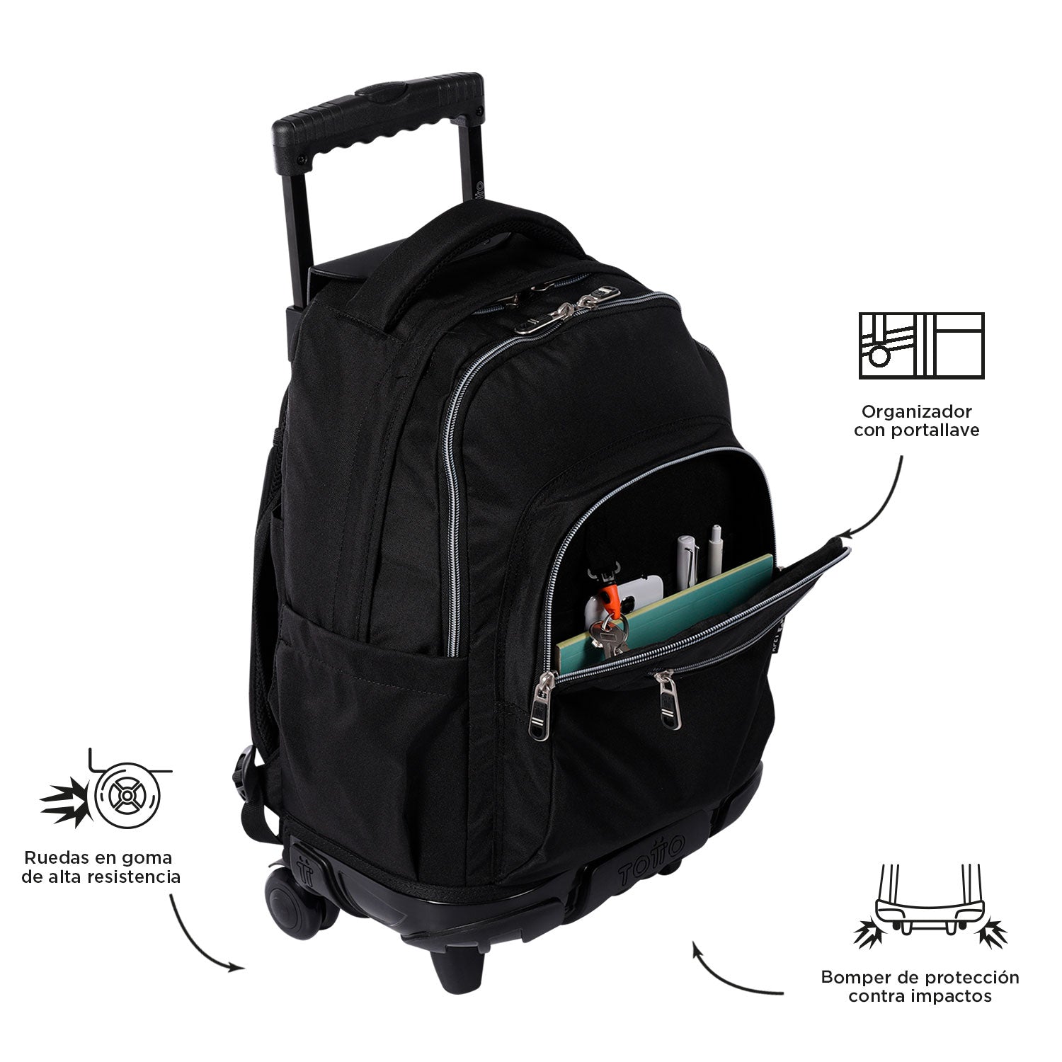 Trolley Escolar TOTTO Renglones | Mochila com Rodas para Portátil 15,4" | Vários Padrões