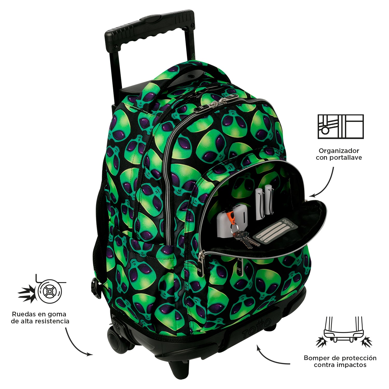 Conjunto Escolar TOTTO - Trolley Renglones + Lonchera Borrador + Estuche Tablero 6DS