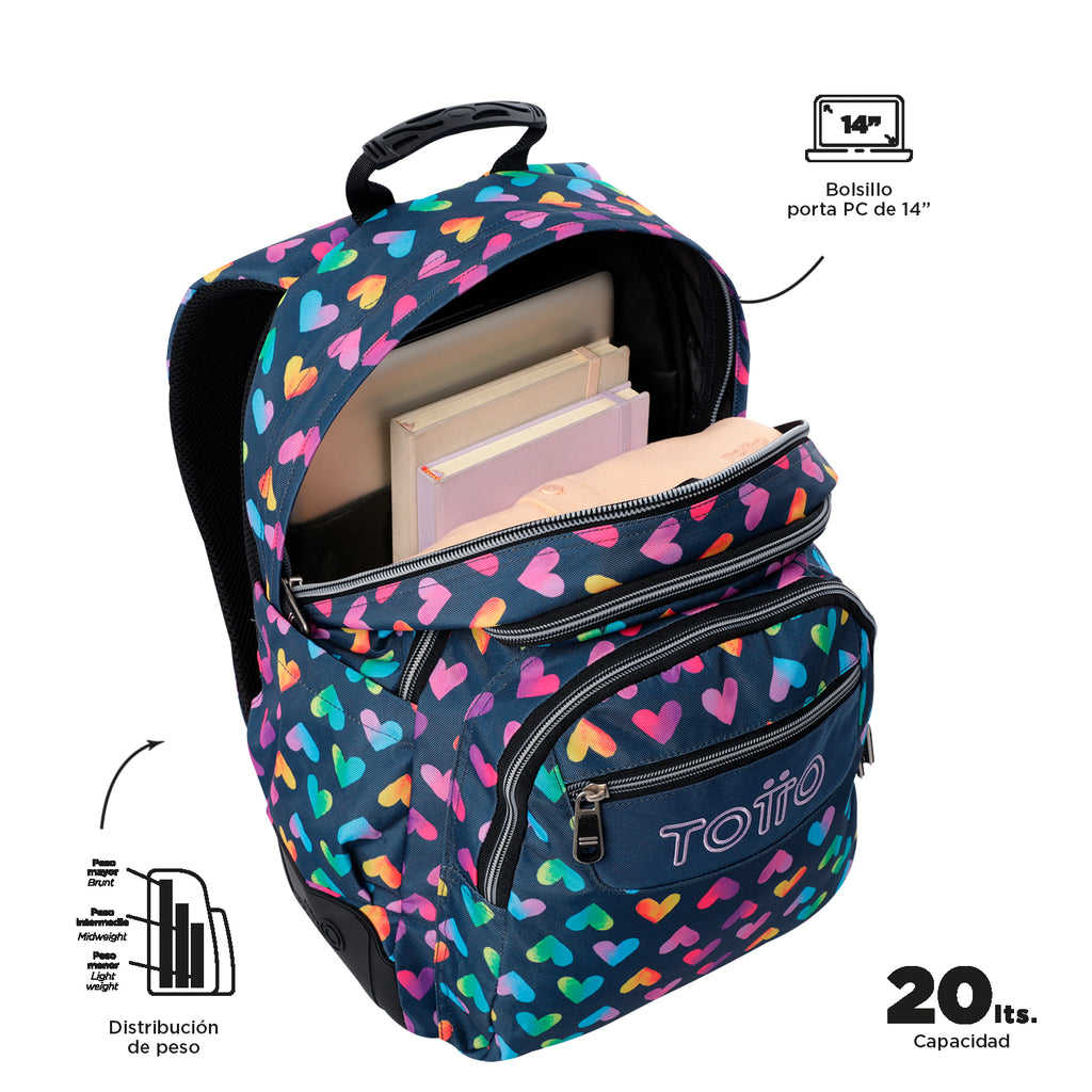 Set Escolar TOTTO - Mochila Rayol + Lonchera Pizarra + Estuche Agapec 3YJ