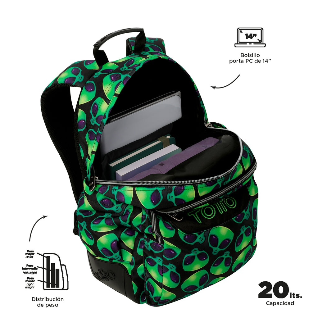 Set Escolar TOTTO - Mochila Rayol + Lonchera Borrador + Estuche Tablero 6DS