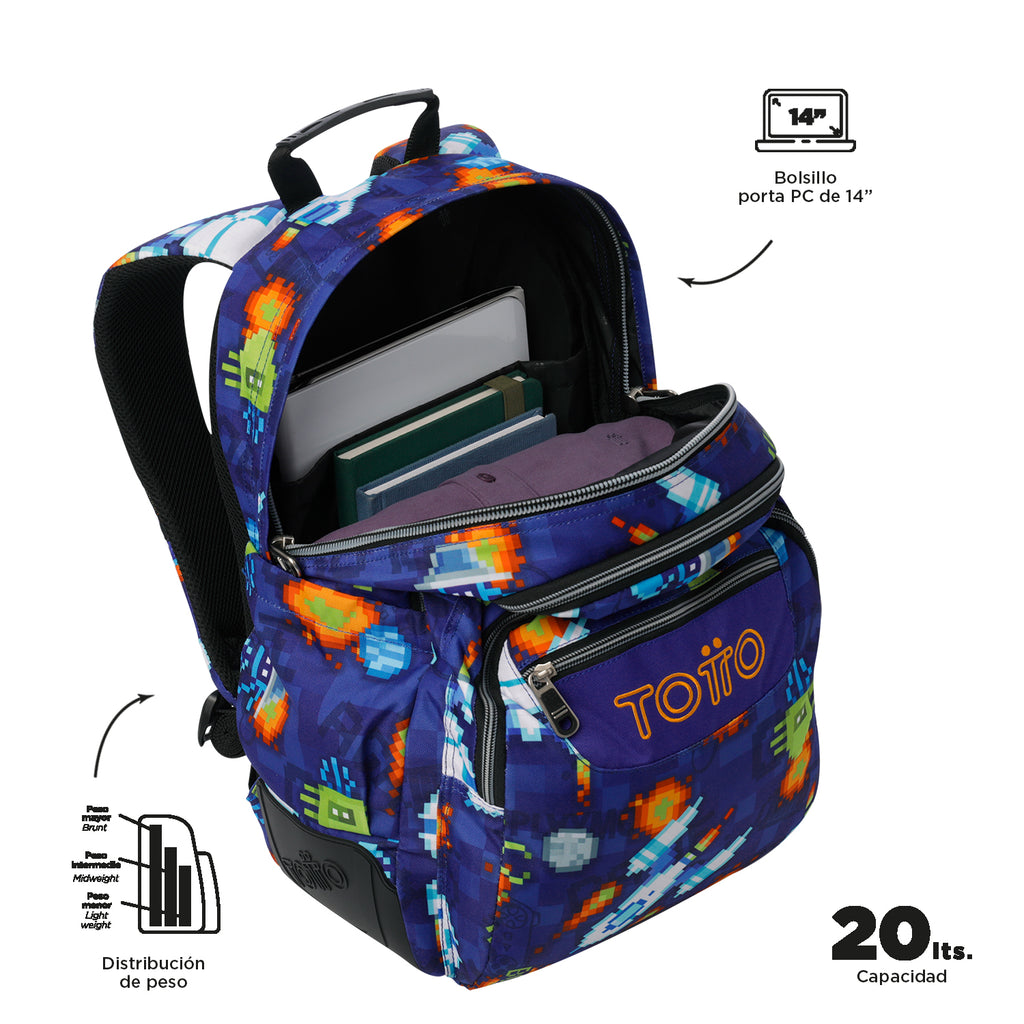 Set Escolar TOTTO - Mochila Rayol + Lonchera Borrador + Estuche Tablero 8FK