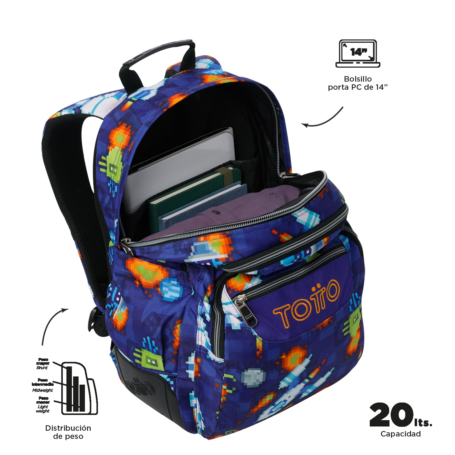 Set Escolar TOTTO - Mochila Rayol + Lonchera Borrador + Estuche Tablero 8FK