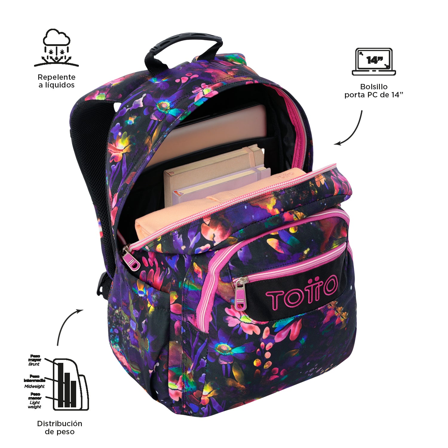 Conjunto Escolar TOTTO Acuareles + Estojo Triplo Tablero 5Q5 | Adaptável a carrinho de rodas