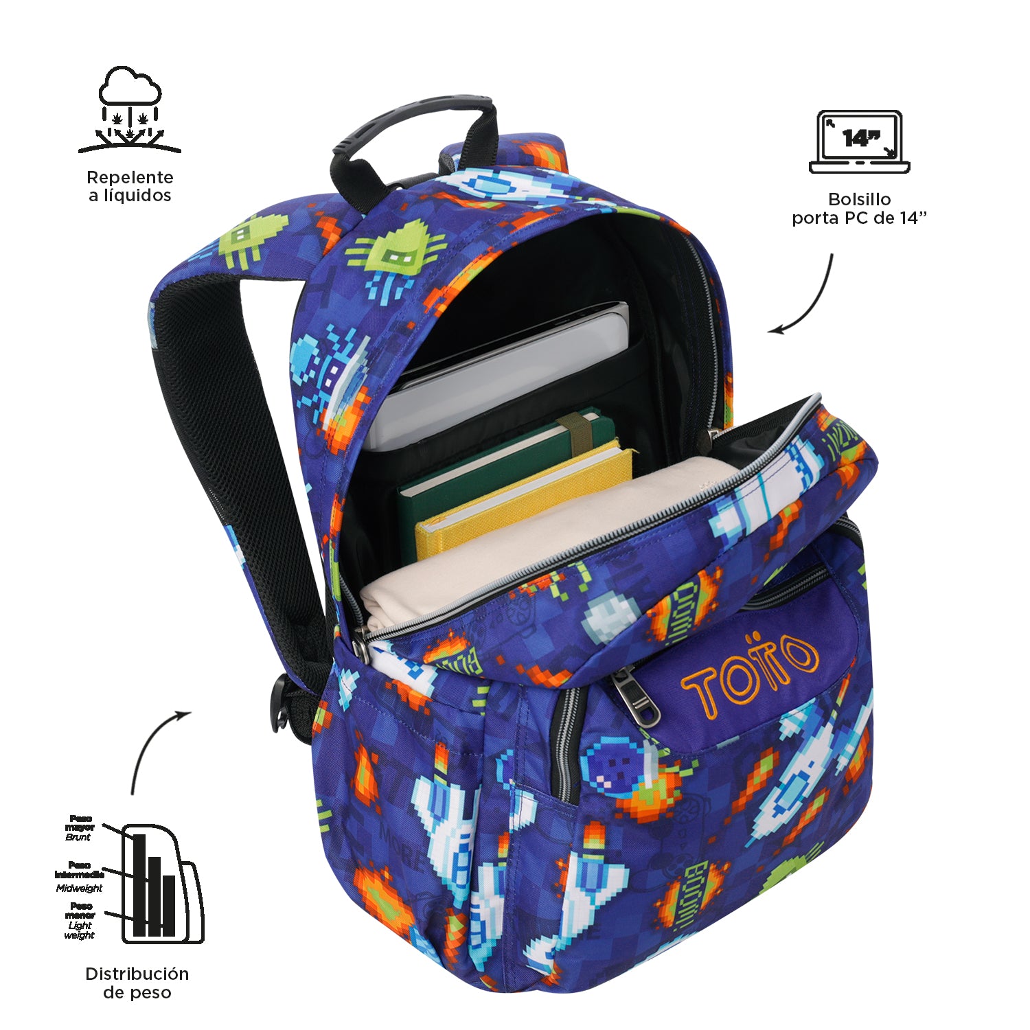 Conjunto Escolar TOTTO Acuareles + Estojo Triplo Tablero 8FK | Adaptável a carrinho de rodas