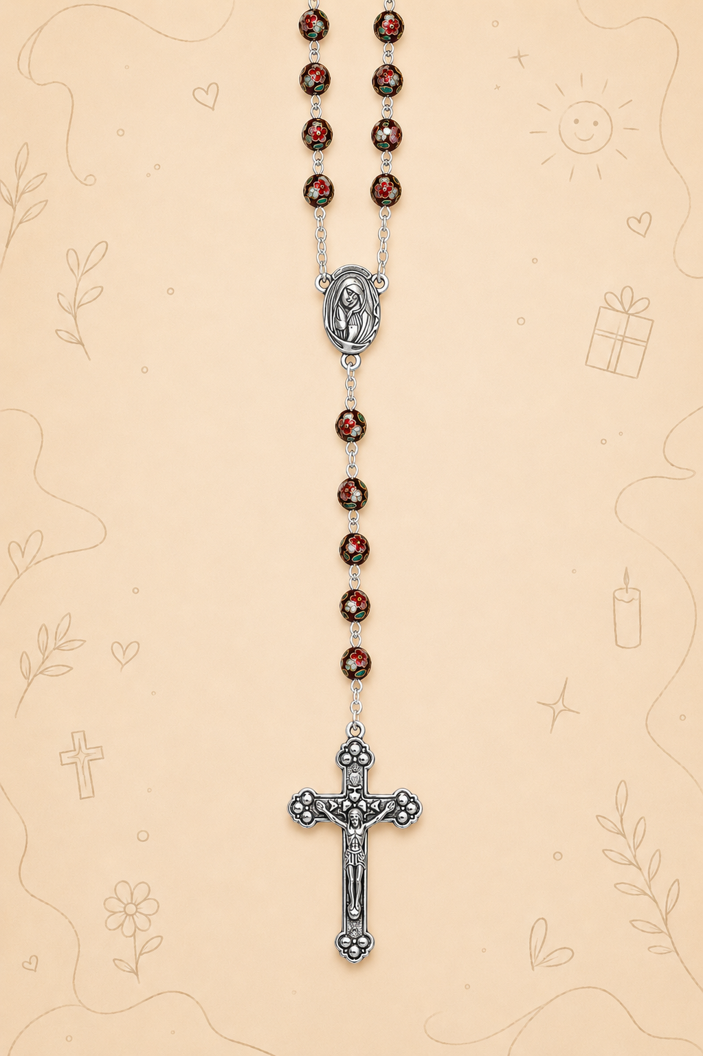 Terço Vitral Vermelho | Feito à Mão | Terço Católico em Estilo Vitral