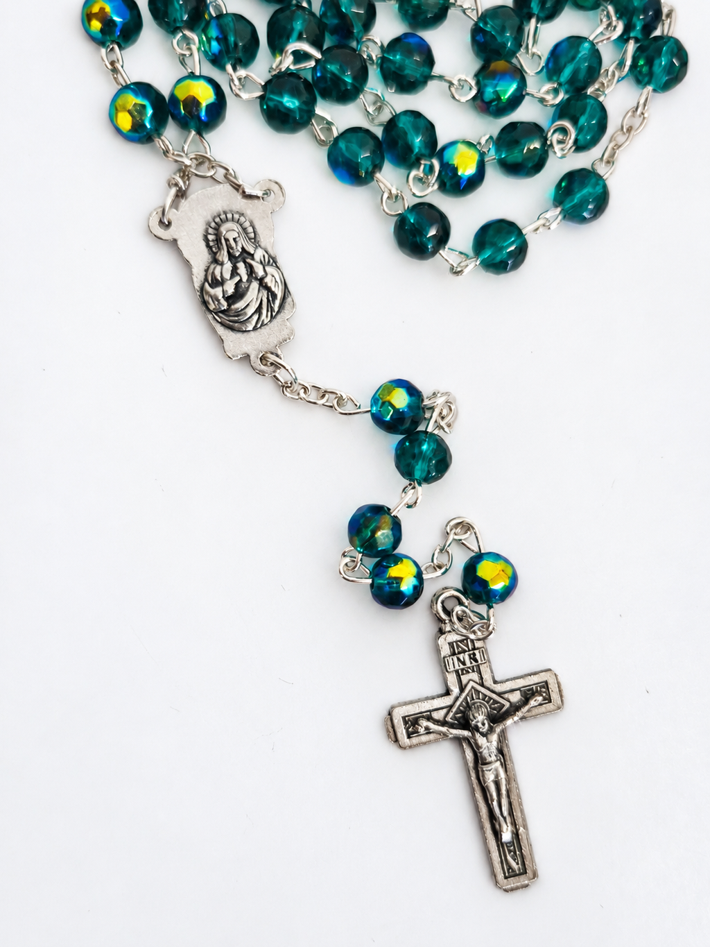 Green Crystal Rosary | Handmade | Elegant Catholic Rosary