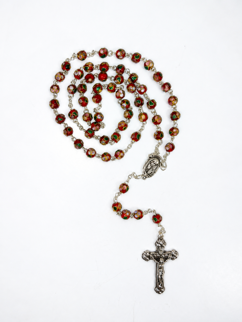 Rosario de Vidrieras Rojas | Hecho a Mano | Rosario Católico Estilo Vidriera