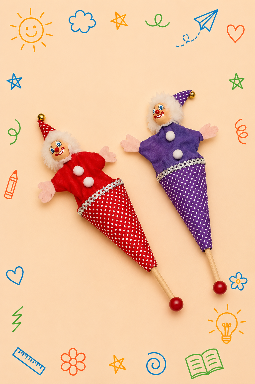 Kit Creativo Educativo - Teatro de Marionetas – Conjunto de 2 Marionetas | Guía práctica para el adulto que acompaña | Accesorios para dibujar y escribir.