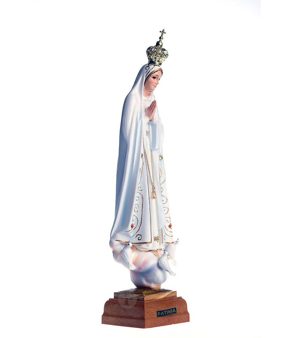 Imagem de Nossa Senhora de Fátima 23 cm em Poliestireno Reciclado | Pintada à Mão com Olhos em Cristal